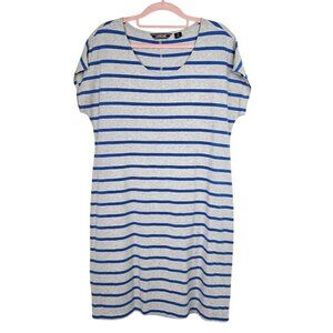 NEW LANDS' END Shirt Dress GRAY & BLUE STRIPES size S 6-8 Casual Short Sleeve